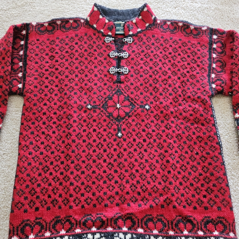 Dale Of Norway Haukeli Pullover Sweater Faire Isle Nordic 100% Wool Red Small